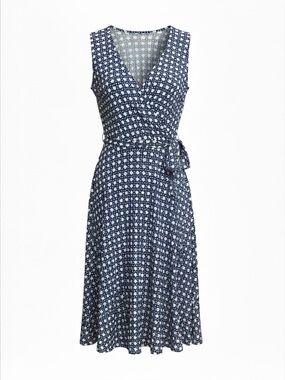Leota Navy Blue Printed Wrap Midi Dress